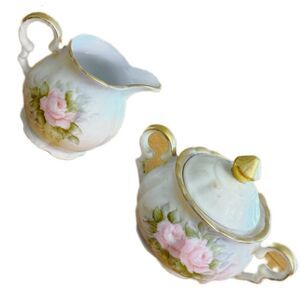 Vintage Floral‎ Cream and Sugar Set with Gold Accents